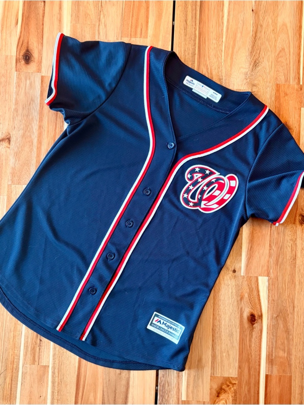 Majestic Navy Baseball Jersey with Red & White Trim